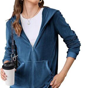 Casual Velour Tracksuit  Zipper Hoodie Velvet Sweatsuit Jogging Suit XL